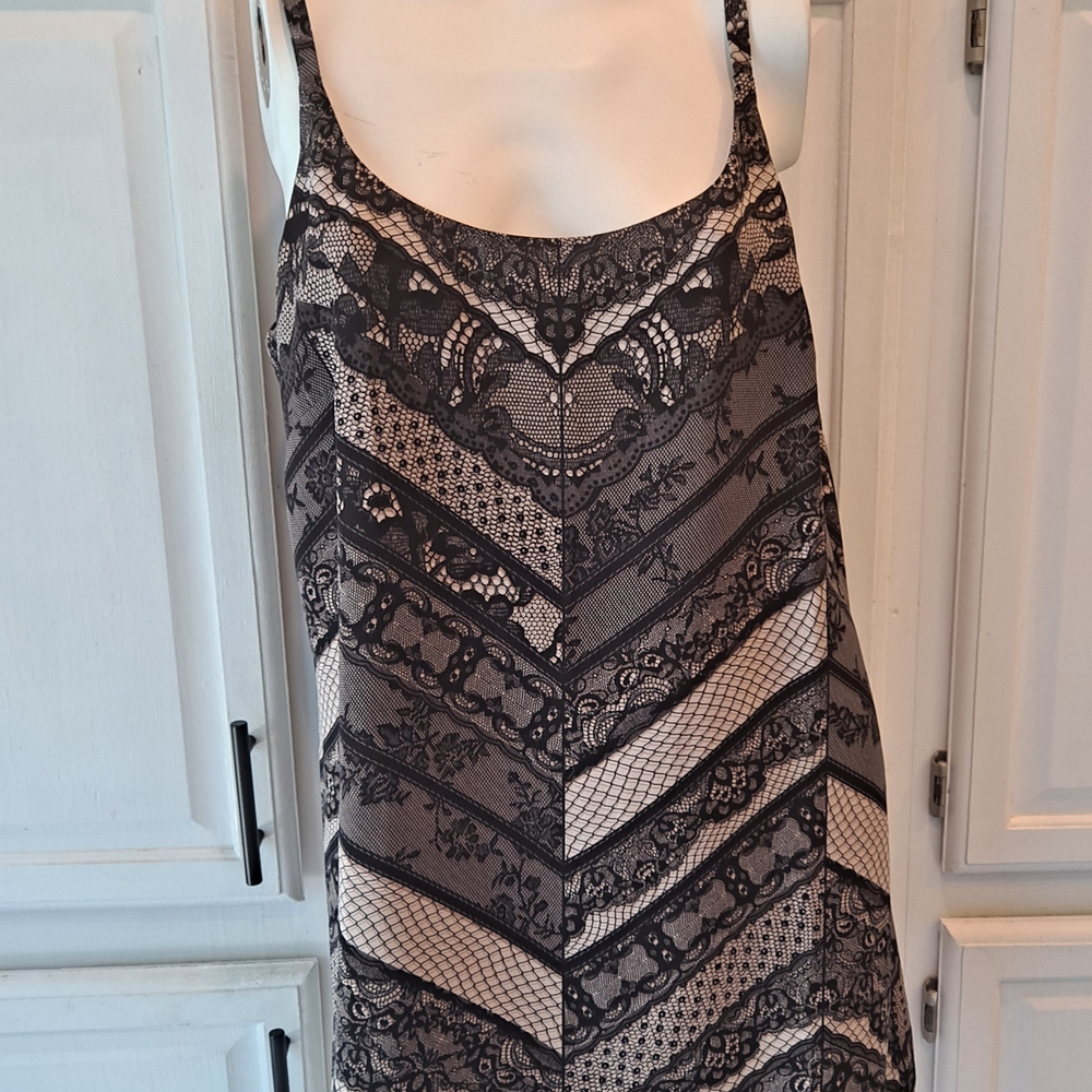 CAbi Black and Gray Lace Slip Dress